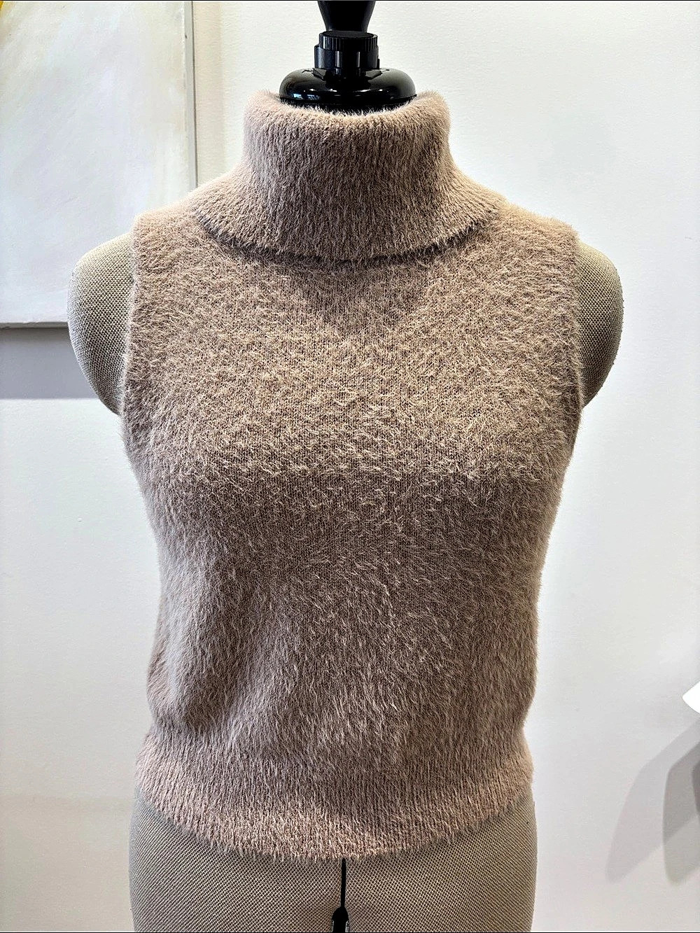 Sleeveless Turtleneck Sweater in Brown